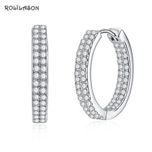 ROLILASON 100% 925 sterling silver white zircon hoop earring for girl gift pure silver jewelry 4.4G SE12 2024 - buy cheap