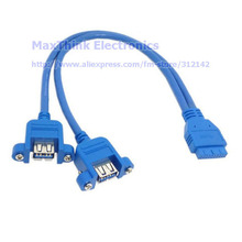 USB 3.0 Dual Two Port Female Screw Mount Type to Motherboard 20pin Header cable, , 20cm , 5Qty , Free shipping 2024 - buy cheap