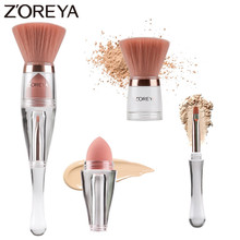 Zoreya marca 3 em 1 rosto pincéis de maquiagem com capa macia cabelo sintético sombra olho esponja contorno plano base escova cosméticos ferramentas 2024 - compre barato