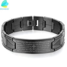 Boniskiss-pulsera de la Cruz de acero inoxidable para hombre, brazalete de oración del Señor en inglés, regalo de Navidad, color negro, 2020 2024 - compra barato