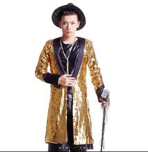 2020 New Men Gold Tuxedo Jacket Stage Costumes For Singer Sequin Tuxedo Jacket Green Gold Tuxedo Blazer Gold Sequin Jacket Coat 2024 - buy cheap