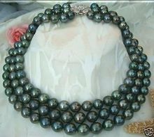 Бесплатная доставка> @> Горячая продажа &> Noblest 3 Ряд 9 мм Akoya культивированный черный жемчуг ожерелье 2024 - купить недорого