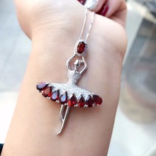 Dancing little girl, natural garnet necklace, hot style, exquisite style, 925 silver design, 2024 - buy cheap