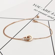 Fashion Rose Gold Color Beautiful Anklet Double Circle Chain Roman Numeral And Crystal Anklet Woman Gift Stainless Steel Jewelry 2024 - buy cheap