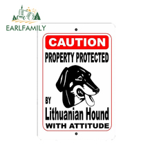 EARLFAMILY 13cm x 8.7cm Property Protected By Lithuanian Hound Dog Breed with Attitude Car Sticker Vinyl Window Car Bumper Decal 2024 - buy cheap