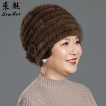 Três Flores de Meia-idade Senhora Abacaxi Chapéus Skullcaps Natural Real Mink Chapéus De Pele para As Mulheres Grosso Chapéu do Inverno Das Mulheres cap 2024 - compre barato