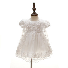 2018 white Comfortable Infant Baby Girl dress Lace Floral  Short Sleeve Princess wedding Dress clothing 1 years baptism dress 2024 - buy cheap