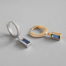 Square Blue crystal 925 sterling silver drop earrings, elegant micro cubic zirconia dangle earrings for women fashion jewelry 2024 - buy cheap
