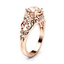Huitan clássico solitaire anel rosa cor de ouro oco anel de casamento para a esposa luxo moda padrão design feminino anel venda quente 2024 - compre barato