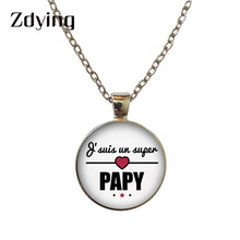 Zdie super papy/superior, colar 25mm, cabochão de vidro, letras francesas, pingente, corrente longa, jóias, grandes presentes mi009 2024 - compre barato