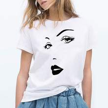 100% Cotton T Shirt Women Printing Girl Face Funny Graphic Summer Tops 2020 Streetwear Fashion Women Tshirt Plus Size Clothes 2024 - buy cheap