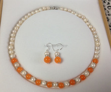 Conjunto de accesorios de moda para manualidades, conjunto de joyería, perlas cultivadas de Akoya blancas, pendientes de collar naranja de 7-8MM, regalos de bolas al por mayor 2024 - compra barato