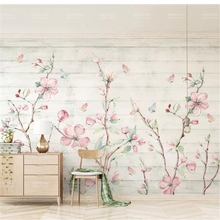 wellyu  wall papers home decor Custom wallpaper Watercolor cherry wood grain butterfly TV background wall Mural wallpaper 2024 - buy cheap