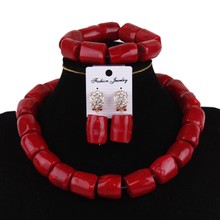 Conjunto de joyería nupcial fina, Set de 15-16mm, pulsera, pendientes y collar con cuentas de Coral rojo, envío gratis, 2018 2024 - compra barato