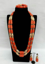 Juego de joyas africanas de Coral con cuentas para mujer, conjunto de joyería con estilo, Coral y oro, CNR869 2024 - compra barato