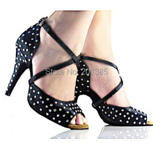New Women Black Satin Rhinestone Salsa Ballroom Tango Dance Shoes Latin Dance Dancing Shoes ALL Size 2024 - buy cheap