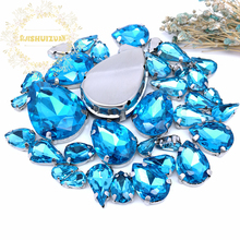 8 SIZES 35PCS Free shipping! Turquoise blue Water drop shape Glass Crystal sew on rhinestones with calw Diy wedding decoration 2024 - buy cheap
