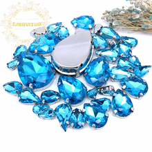 8 TAMANHOS 35 pcs Frete grátis! Azul turquesa gota de Água forma de Cristal sew em strass com calw Diy decoração do casamento 2024 - compre barato