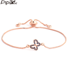 Pipitree Simple Mini Blue Austrian Crystal Butterfly Bracelet Femme Adjustable Chain Bracelets & Bangles for Women CZ Jewelry 2024 - buy cheap