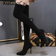 Ins Fashion Winter Boots for Women 2019 New Long Socks Boots Over The Knee Female High Heels Boots High Heels Suede Shoes 2024 - buy cheap