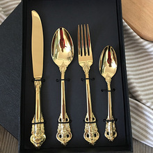 4pcs Retro Vintage Golden Dinnerware Set Luxury Wedding Tableware Gold Plated Stainless Steel Cutlery Knife and Fork  Xmas gift 2024 - buy cheap