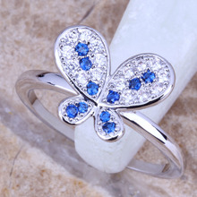 Shining Blue Cubic Zirconia White CZ Silver Plated  Women's Jewelry Butterfly Ring Size 6 / 7 / 8 / 9 R0487 2024 - buy cheap