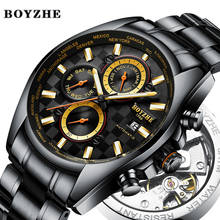BOYZHE Men Automatic Mechanical Watch Black Waterproof Sports Luxury Brand Watch Men Stainless Steel Watches Relogio Masculino 2024 - buy cheap