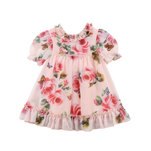Nuevo vestido de manga corta para niños y niñas, vestido de fiesta Floral con mangas de cuerno, ropa Casual de verano 2024 - compra barato