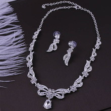 Crystal Wedding Jewelry Sets for Women Silver Color Leaf Rhinestone Necklace Sets Bridal Engagement Jewelry Sets LB 2024 - buy cheap