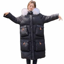 Jaqueta 2019 longa de algodão acolchoada feminina, parka de inverno plus size com capuz bolso grande roupa de uso externo feminina g474 2024 - compre barato
