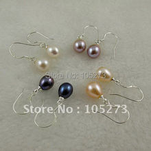 Stunning!pearl earring AA 7-8MM white pink purple black Genuine Freshwater Pearl earring silvers earring free shipping A2373 2024 - buy cheap