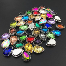 Diamantes de imitación de 10x14,13x18,18x25mm, cristal de gota, garra de encaje plateado, piedras para coser, accesorios de ropa 2024 - compra barato