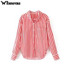Witsources Women Striped Blouse 2018 New Loose Red white Stripes Long Sleeve Blouses Shirts SC2828 2024 - buy cheap