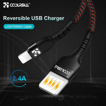 Coolreall USB for iPhone cable  Reversible 2.4A fast charging for iPhone XR XS Max X 8 Plus mobile phone charger cord data cable 2024 - buy cheap