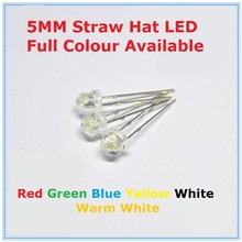 100PCS Straw Hat LED bead 5MM Red Yellow Green Blue Warm White Transparent Cover dip high quality bright F5 light emitting diode 2024 - buy cheap