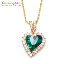 Yunkingdom romantic popular necklaces & pendants for women green heart crystal cz yellow gold color chain fashion jewelry 2024 - buy cheap