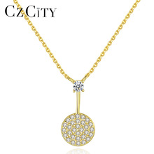 CZCITY-collares colgantes redondos para mujer, Plata de Ley 925 auténtica chapados en oro de 18K, CZ transparente, regalos de aniversario, Collana 2024 - compra barato