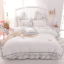 Conjunto de roupa de cama estilo princesa macio, peças, algodão, capa de edredom, fronhas, saia de cama, tecido doméstico, macia, queen 2024 - compre barato