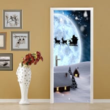 Imagen de Santa Claus de Navidad de renos y Luna, pegatinas para puerta, calcomanías de papel pintado, decoración del hogar, Oct23010 2024 - compra barato