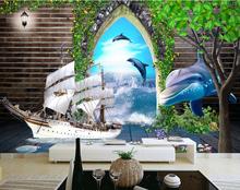 Papel de parede foto personalizada 3d, mural de parede com figura de arco de golfinho com estampa de vela marítima, decoração para parede 2024 - compre barato