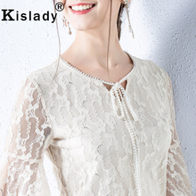 Kislady-Blusa de encaje con lazo para verano, camisa de manga acampanada con cuello en V, retales elegante, moda coreana, 2020 2024 - compra barato