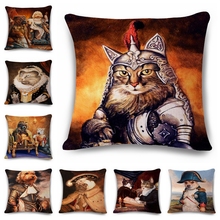 Brave General Cat Cushion Cover Print Linen Affection Sofa Car Seat Family Home Decorative Throw Pillow Case Housse De Coussin 2024 - buy cheap