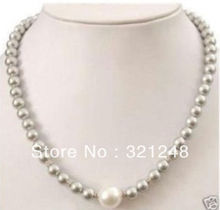 Free shipping new fashion pretty 8-12mm grey shell simulated-pearl round beads necklace for women high grade gifts 18inch MY1370 2024 - buy cheap