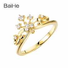 Baihe anel de diamante sólido 14k ouro amarelo 0.14ct h/SI-SI3, joia com diamante natural de noivado, joia da moda em forma de coroa e diamante 2024 - compre barato
