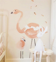Pegatina de pared de estilo nórdico escandinavo rosa para habitación de niños, globo con diseño de flamenco, pegatinas para la pared del cuarto de niños, decoración de PVC 2024 - compra barato