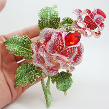 TTjewelry Nova Moda Luxo Rose Flower Bud Broche Pin Red Cristal Austríaco Strass Flor Jóias de Alta Qualidade 2024 - compre barato