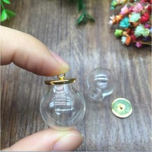 20sets/lot gold color 20mmx12mm clear empty glass globe bottle with base set glass vial pendant glass dome cover 2024 - buy cheap
