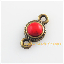 25 New Charms Round Red Stone Antiqued Bronze Connectors Retro 8.5x16mm 2024 - buy cheap