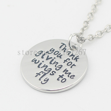 2016 Hot ! handstamped Jewelry "Thank you for giving me wings to fly" Mother necklace Teacher necklace Mentor Jewelry 2024 - buy cheap