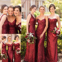Burgundy Sequins Bridesmaid Dresses Formal Long Party 2024 - buy cheap